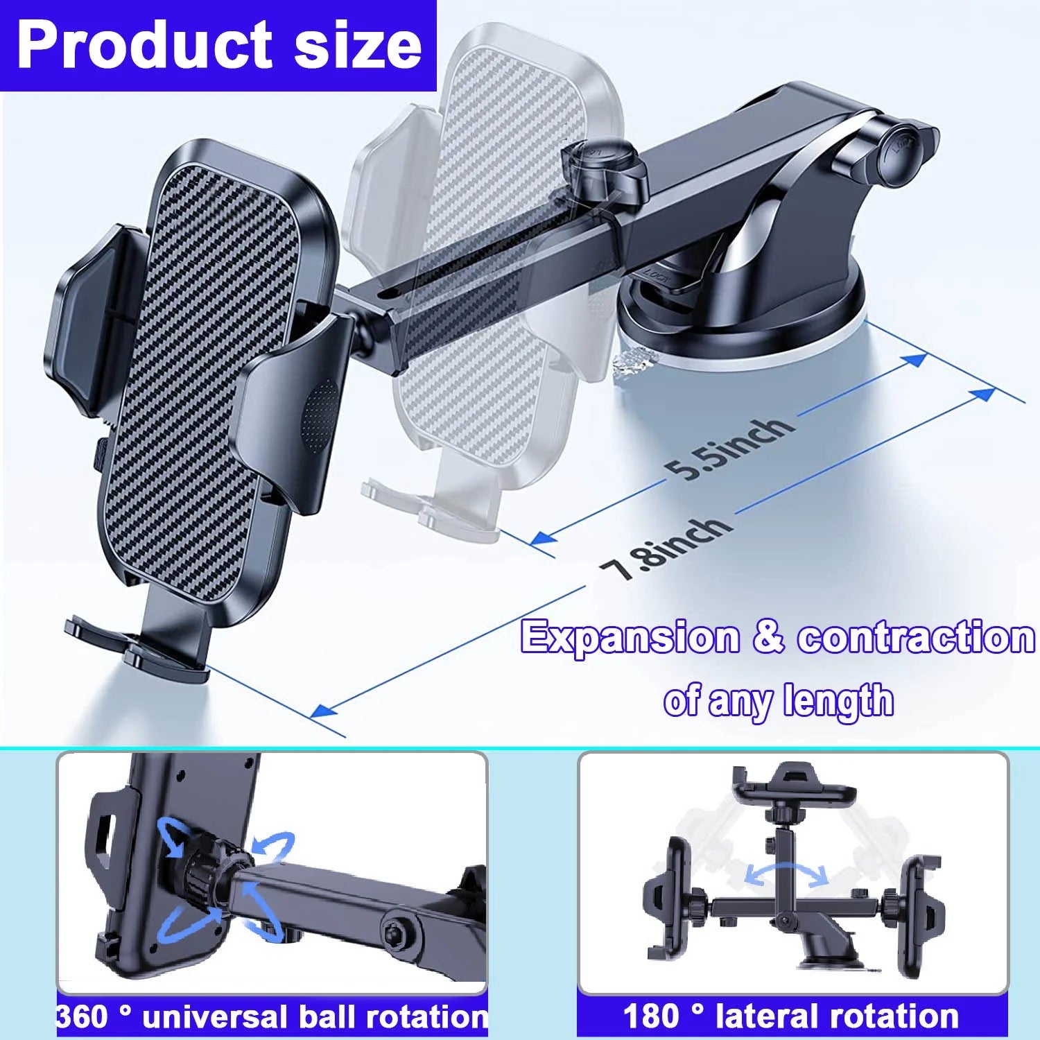 Car Phone Mount, Phone Mount for Car with Car Air Vent Clip, Long Arm Universal Cell Phone Holder,Phone Car Mounts for All Smartphone