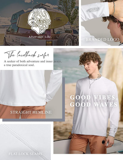 Men'S Rashguard Swim Shirts, UPF 50+ Cool Running Workout Loose-Fit Long Sleeve